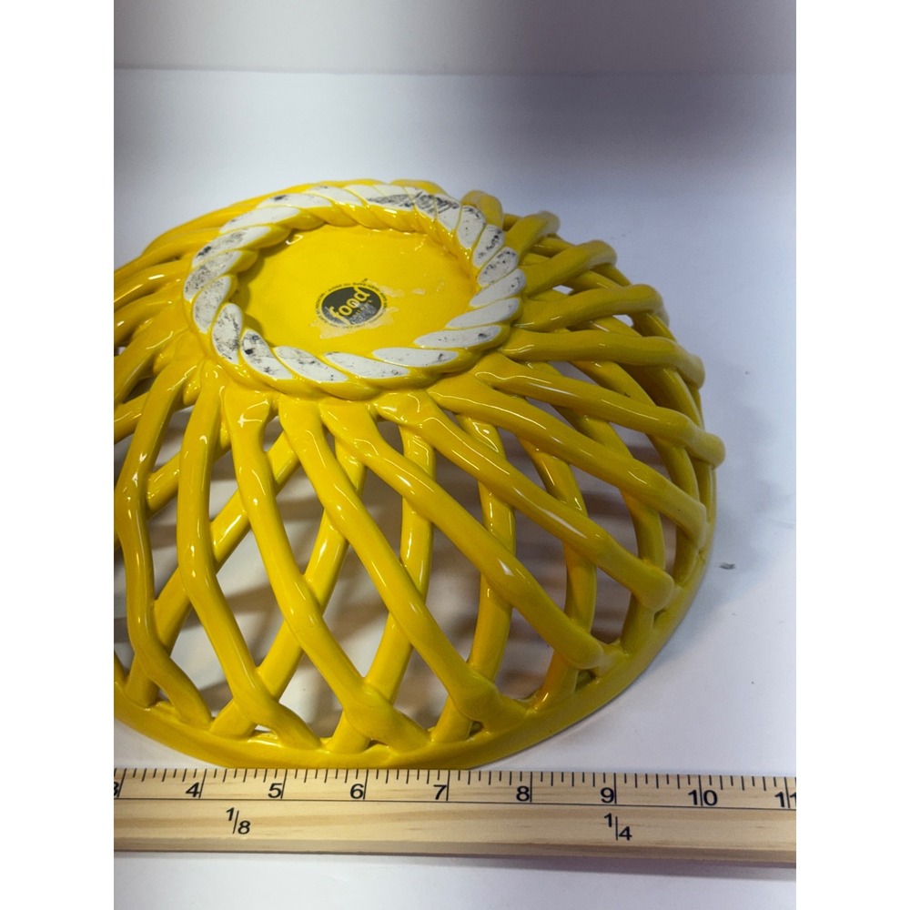 Food Network Yellow Ceramic Lattice Fruit Bowl Woven Openwork Centerpiece - Picture 10 of 11